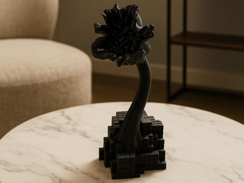Pixel Bloom Sculpture - Pixelated Floral Art