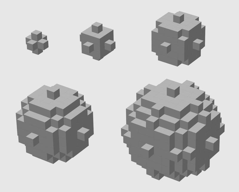 Voxel/Blocky Spheres (radius 1-12)