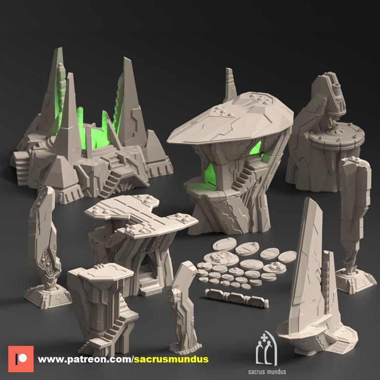 Delta-Sol. Alien Border World. 3D Printing Designs Bundle. Futuristic / Alien / Xenos/ Scifi Buildings. Terrain and Scenery for Wargames