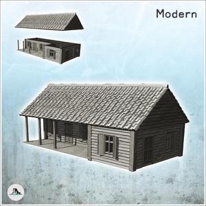 Traditional wooden house with large entrance canopy and tiled roof (15) - Medieval Gothic Feudal Old Archaic Saga 28mm 15mm RPG