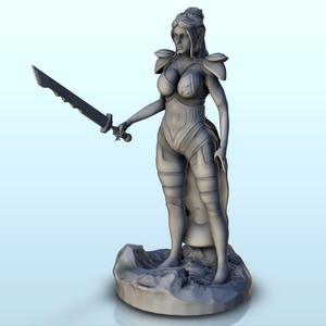 Woman in dress with sword and long hair (18) - Medieval Fantasy Magic Feudal Old Archaic Saga 28mm 15mm