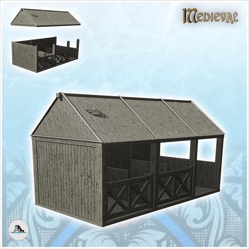 Wooden stable with thatched roof (13) - Medieval Gothic Feudal Old Archaic Saga 28mm 15mm