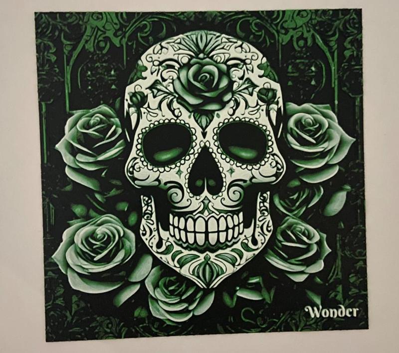 green rose and skull 