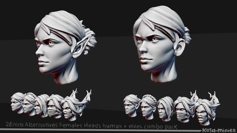 Alternatives 28mm females heads pack ( human + elves )