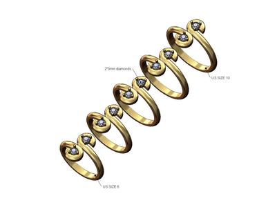 Double diamond scroll ends band US sizes 6to10 3D print model