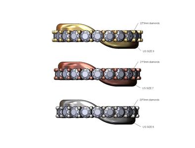 Overlapping 3mm diamonds eternity band US sizes 6 7 8 3D print model