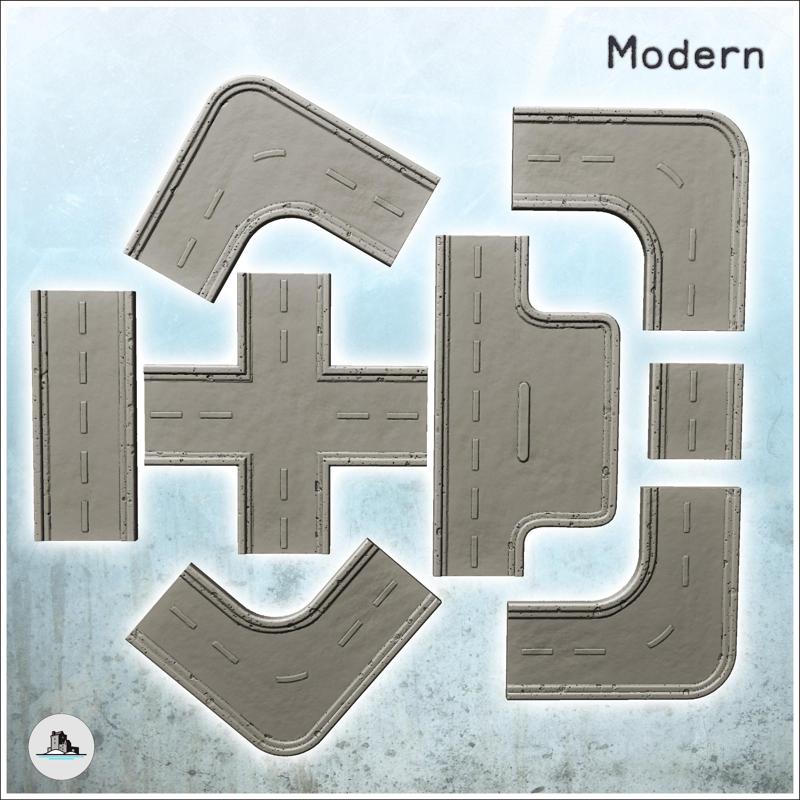 Set of modern modular roads with crossroads (10) - Cold Era Modern Warfare Conflict World War 3 RPG  Post-apo