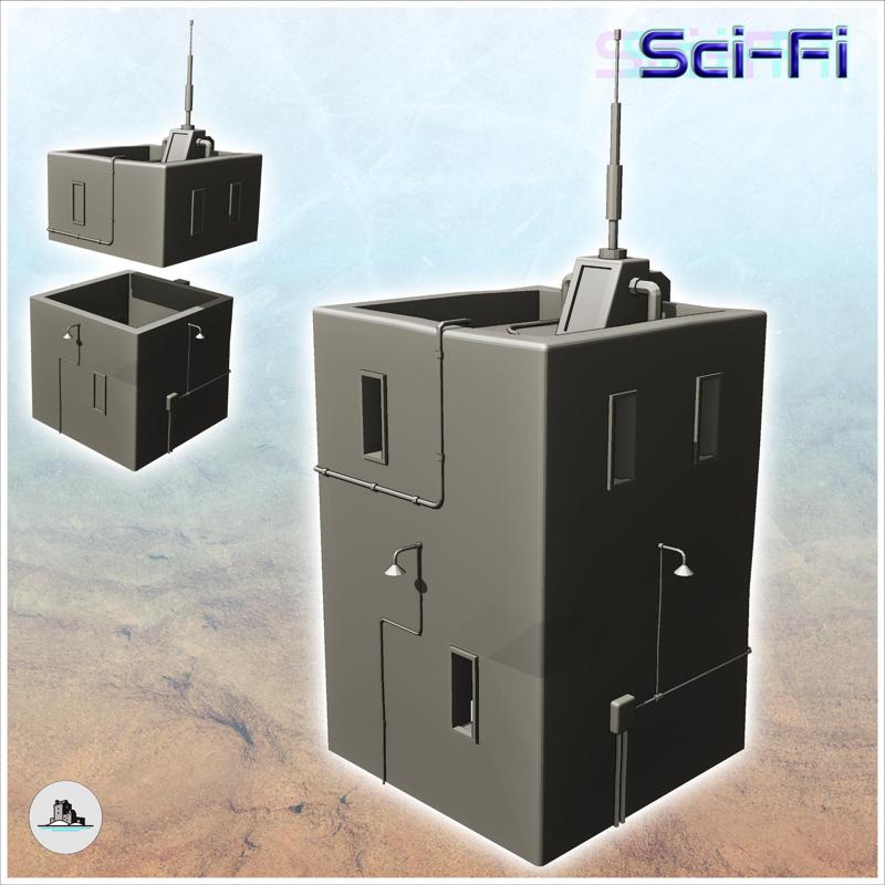 Square futuristic building with lampposts on the facade (16) - Future Sci-Fi SF Post apocalyptic Tabletop Scifi Wargaming Planetary exploration RPG Terrain