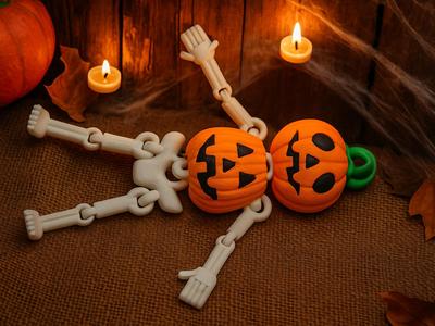 Pumpkin Skeleton – Halloween Flexi Toy & Keychain