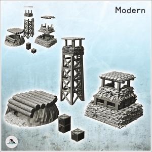 Set of fortifications for modern military base with watchtower (4) - Cold Era Modern Warfare Conflict World War 3 RPG  Post-apo