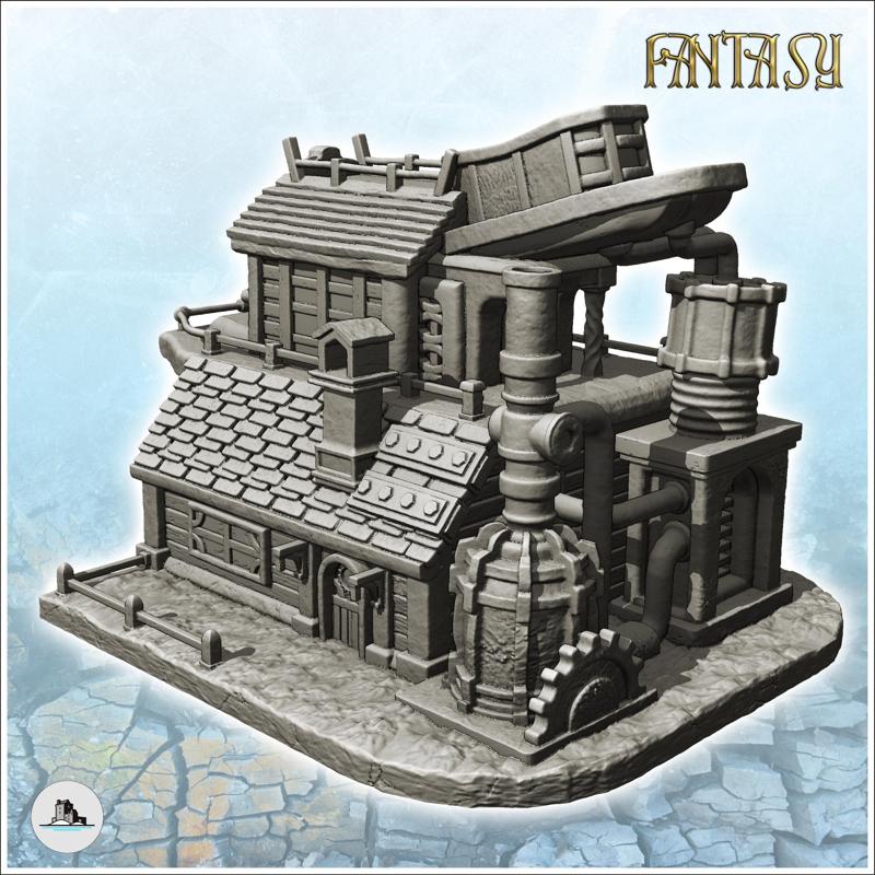 Steampunk workshop with gears and bellows machines outdoors (3) - Future Sci-Fi SF Post apocalyptic Tabletop Scifi Wargaming Planetary exploration RPG Terrain