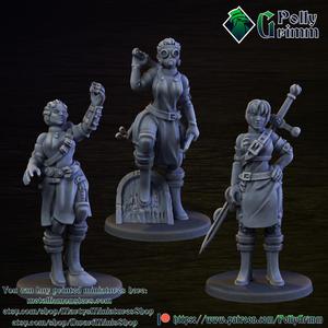 Victorian zombie hunters women set. Steampunk tabletop miniature