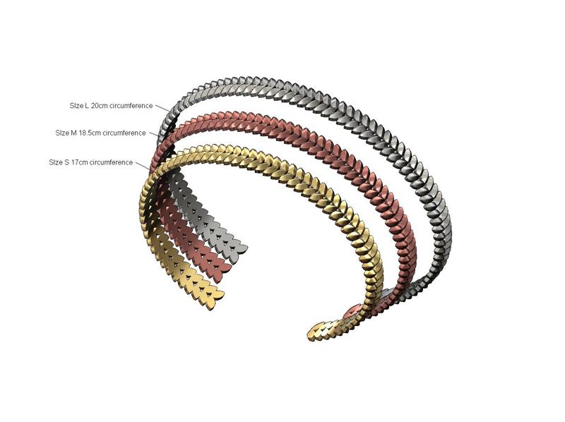 Tilted wheat leaf pattern cuff bracelet 3D print model
