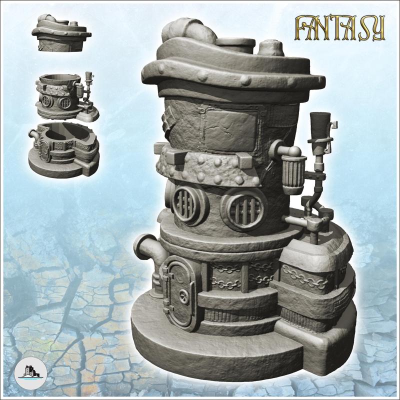 Round steampunk building with pipes and metal door (1) - Future Sci-Fi SF Post apocalyptic Tabletop Scifi Wargaming Planetary exploration RPG Terrain