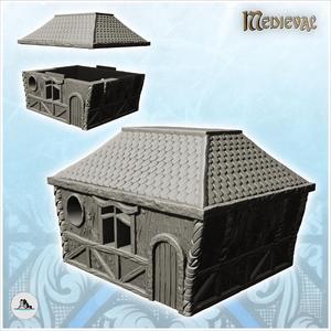 Rectangular medieval house with tiled roof and round window (21) - Medieval Feudal Old Archaic Saga 28mm 15mm
