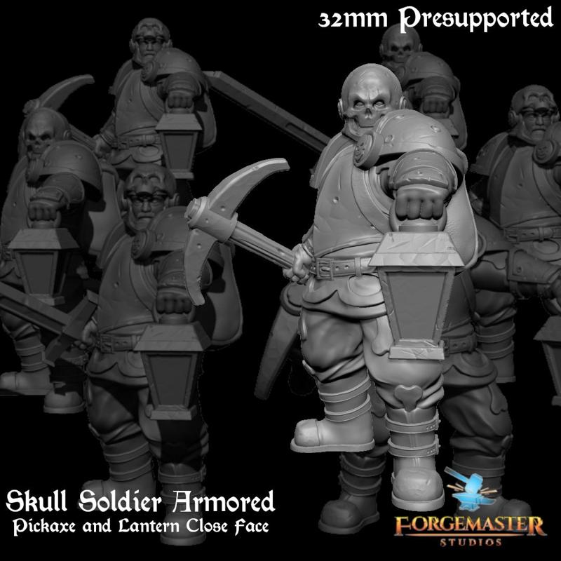 Skull Soldier Armored Pickaxe and Lantern Close Face
