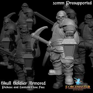 Skull Soldier Armored Pickaxe and Lantern Close Face