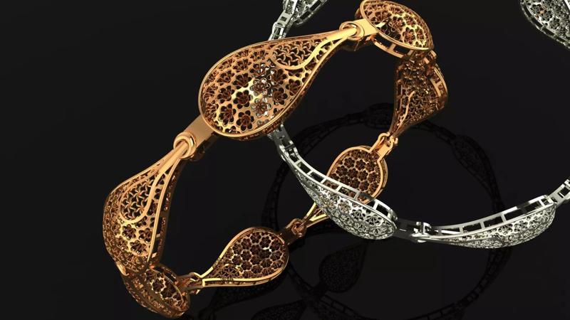 1123 Teardrop Lattice Gold Bangle 8gm