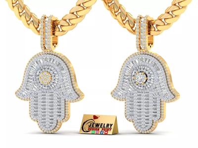 Custom Hamsa Hand Diamond Pendant - Hamsa Hand Necklace