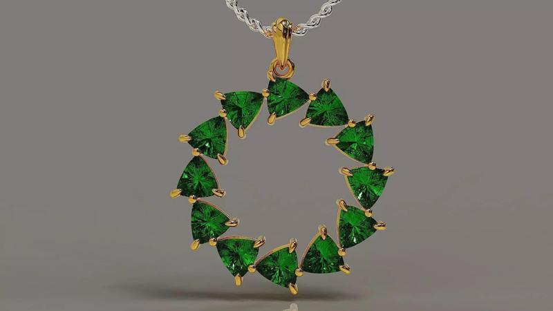 Prong set trillion shape diamond circular pendant