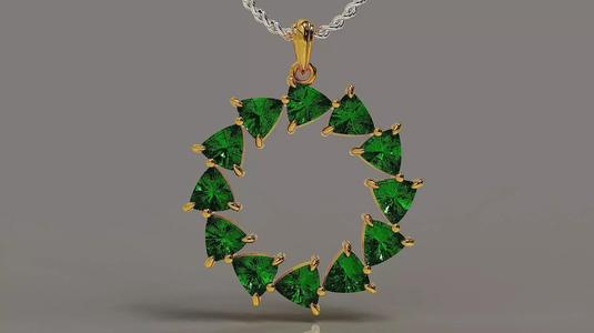 Prong set trillion shape diamond circular pendant
