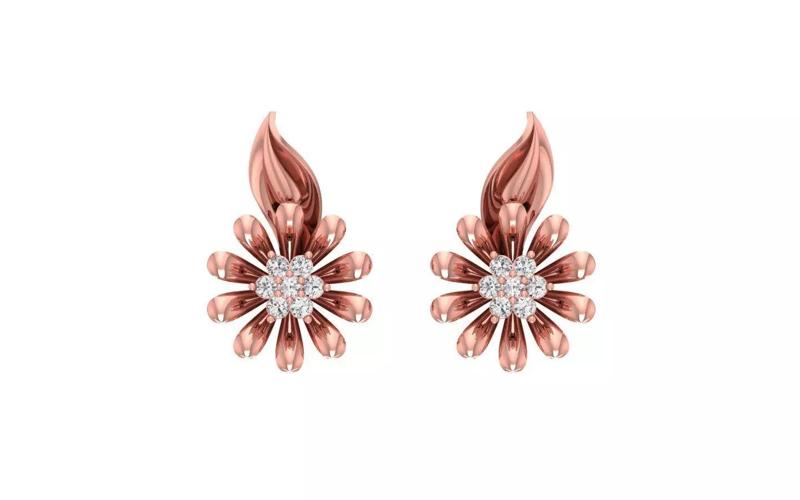 Women Solitaire Flower Earring 3dm STL OBJ FBX Render Details