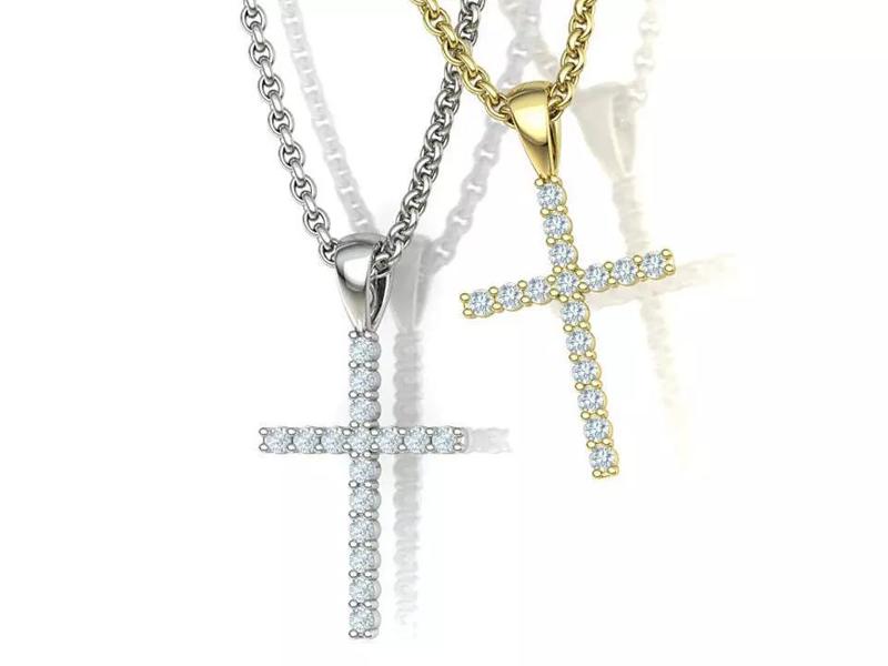 Diamond Cross Necklace Shared Prongs Setting Small Cross 3dmodel