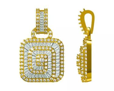 JCD format Minimalist square shape baguette-cut design pendant