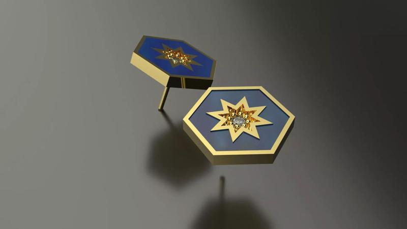 Model 91 Gabrielle Star Hexagon Earrings Enamel Diamond Earrings