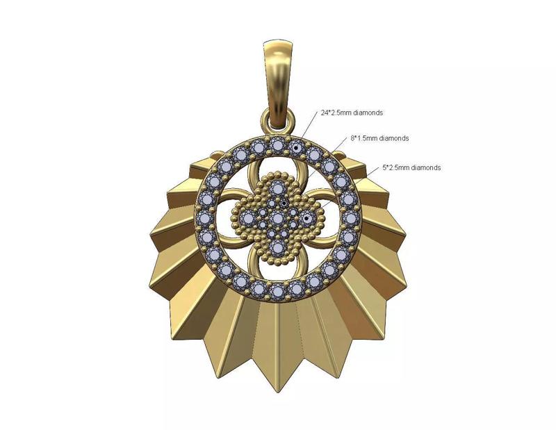 Diamond flower cluster and halo sunburst pendant with bail
