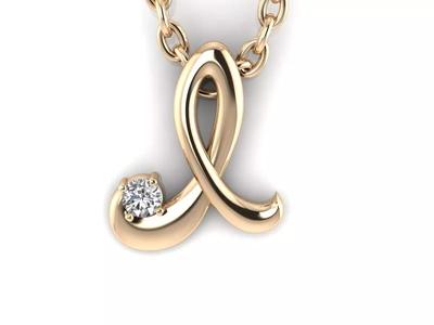 Pendant I letter diamond in gold