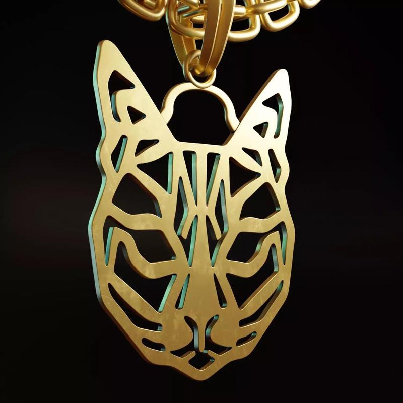 Feline Cat Stylized Pendant Amulet Necklace Design
