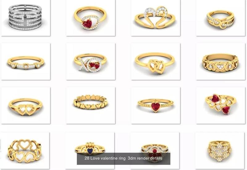 115 Love Valentine Ring Earrings Pendant 3dm render details  3D Model Collection