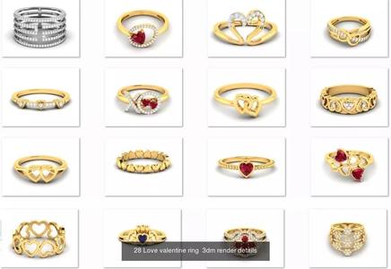 115 Love Valentine Ring Earrings Pendant 3dm render details  3D Model Collection