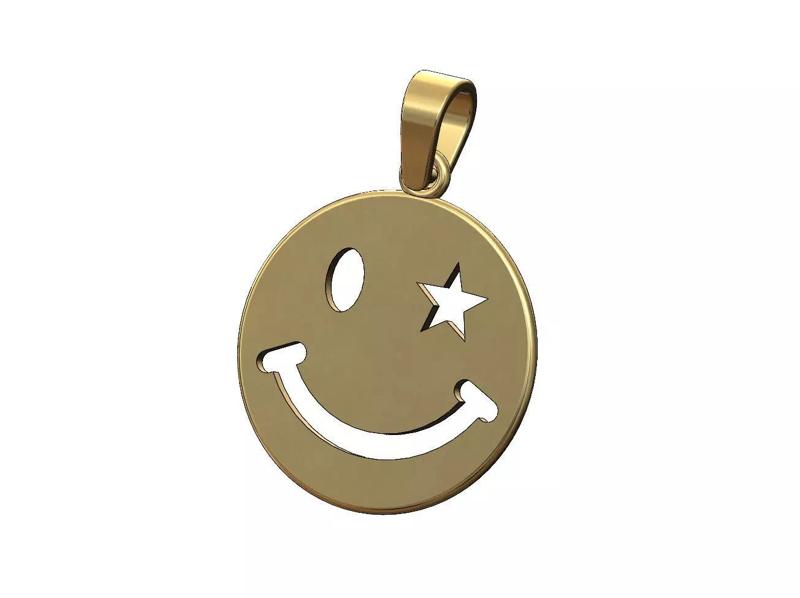 Smiley face coin pendant charm with bail