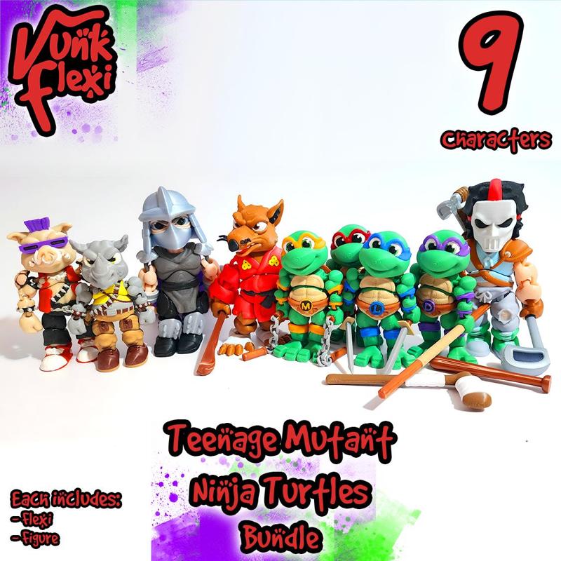 Teenage Mutant Ninja Turtles Character Bundle MultiColor Flexi Print-In-Place + figure & keychain