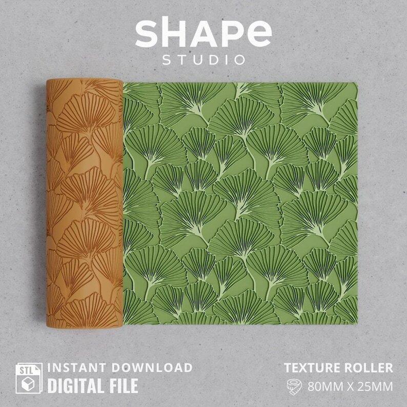 Ginkgo Texture II | Polymer Clay Seamless Texture Roller | Digital STL file