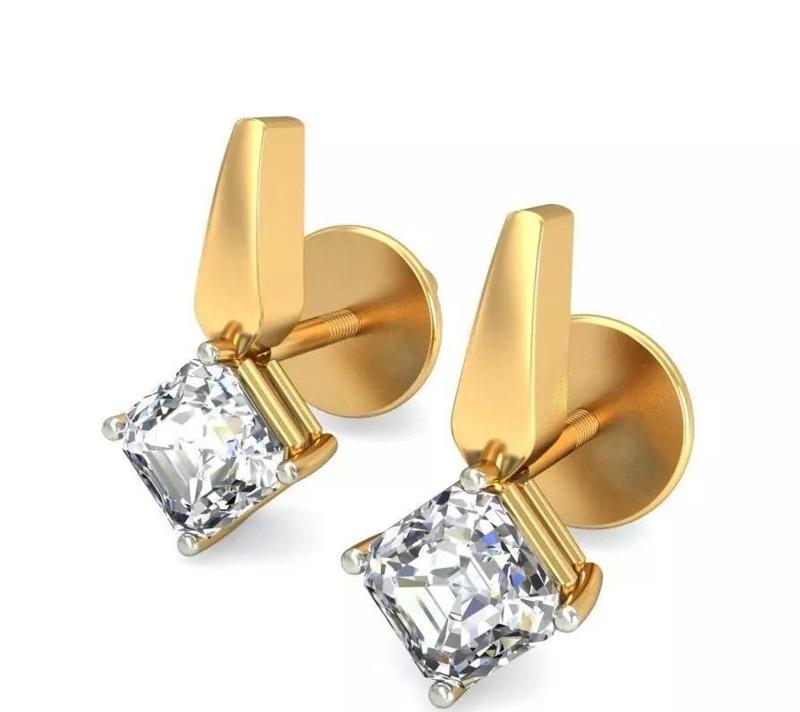 Solitaire Princess Diamond Earrings 3Dm STL OBJ Render Details