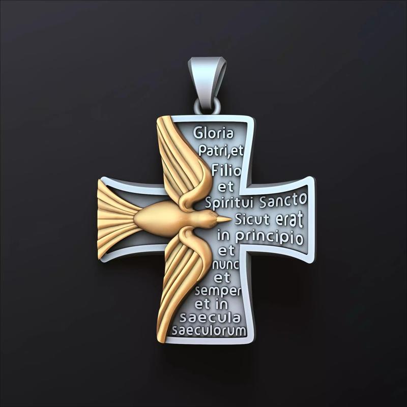Cross Pendant With Pigeon and Prayer