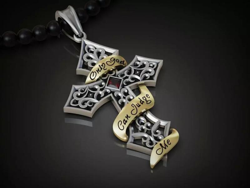 Cross pendant  tape inscription openwork