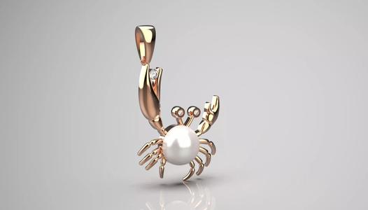 Rose gold stl pendant lobster design pearl diamonds model pp0031