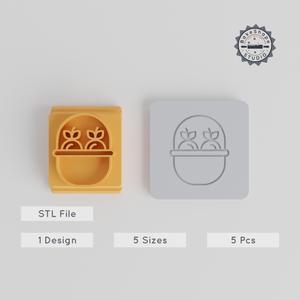 Fruit Basket Stamp Tile Set, 5 Sizes for Clay & Cookies, Perfect for Fondant, Soft Materials