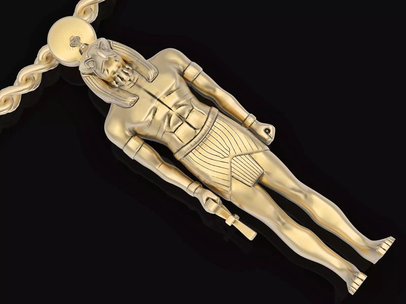 Egyptian Pharaoh King Pendant Sculpture jewelry gold necklace