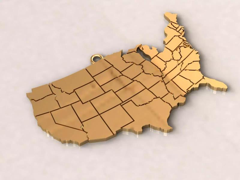 USA United States of America Map Charm Pendant