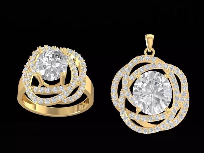 set diamond ring and pendant for women 3255