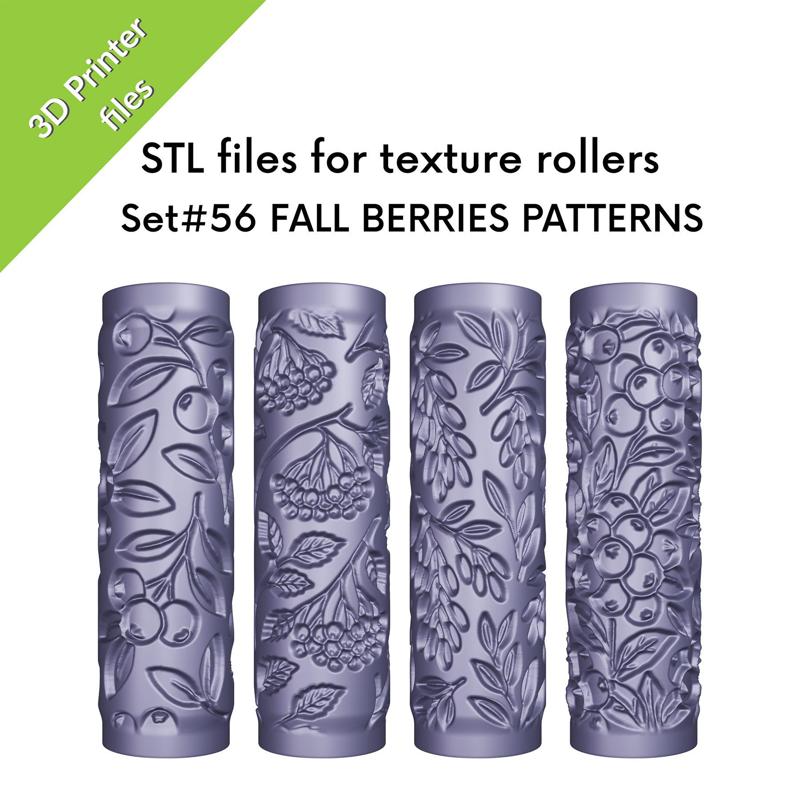 Texture Mini Rollers for clay, Fall Berries patterns, elderberry, cranberry, lingonberry, barberry, files for 3D printing, Set #56