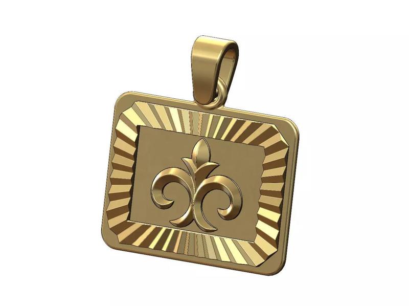 Floral carving landscape faceted sunrays tag pendant charm