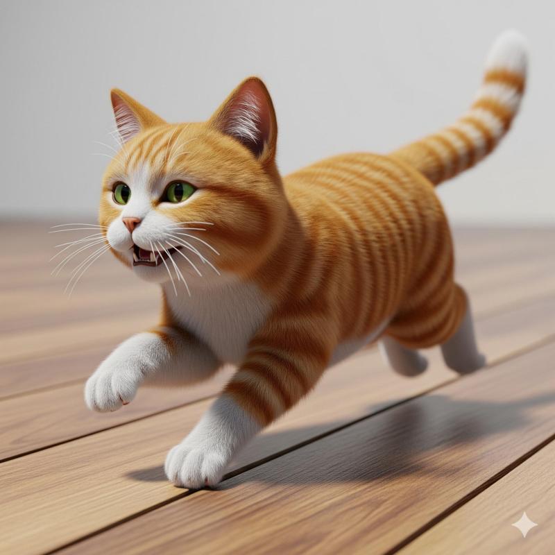 Fluffy Orange Tabby Cat Mid-Sprint 3D Render