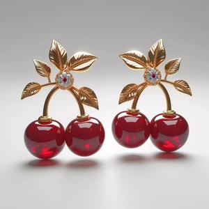 Cherry Bloom Luxurious Gold Fruit Earrings