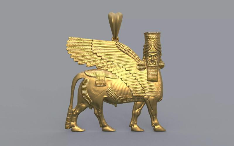 Assyrian winged bull pendant